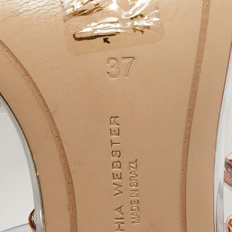 Pre Owned Sophia Webster Sliver Leather And PVC Crystal Embellished Ankle Strap Sandals Size 37