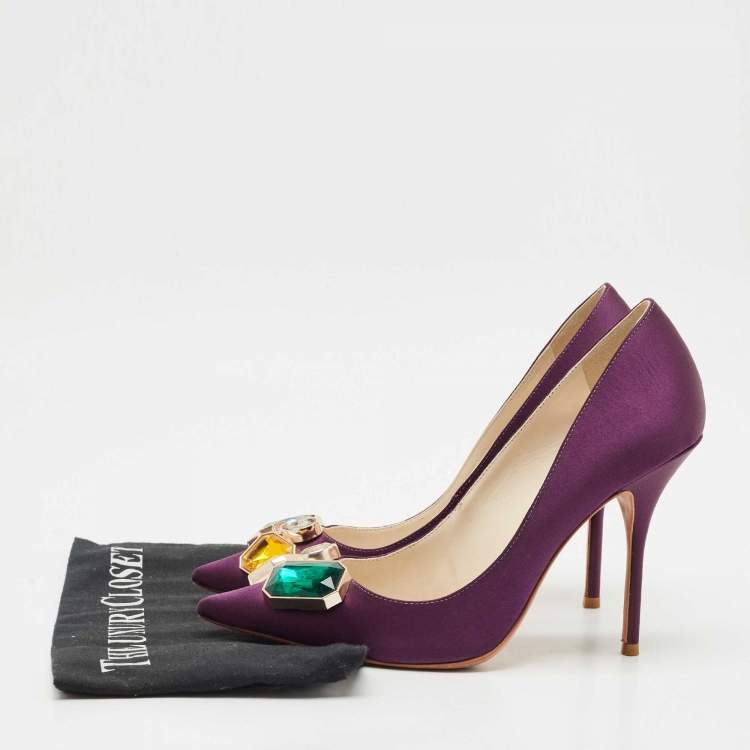 Pre Owned Sophia Webster Purple  Satin Lola Gem Pointed Toe Pumps Size 39.5