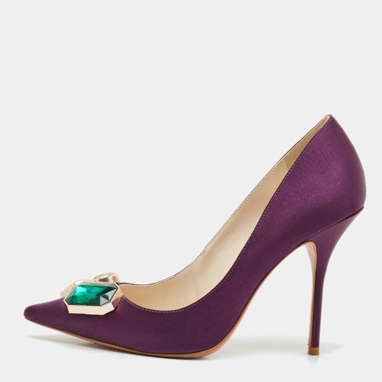 Pre Owned Sophia Webster Purple  Satin Lola Gem Pointed Toe Pumps Size 39.5