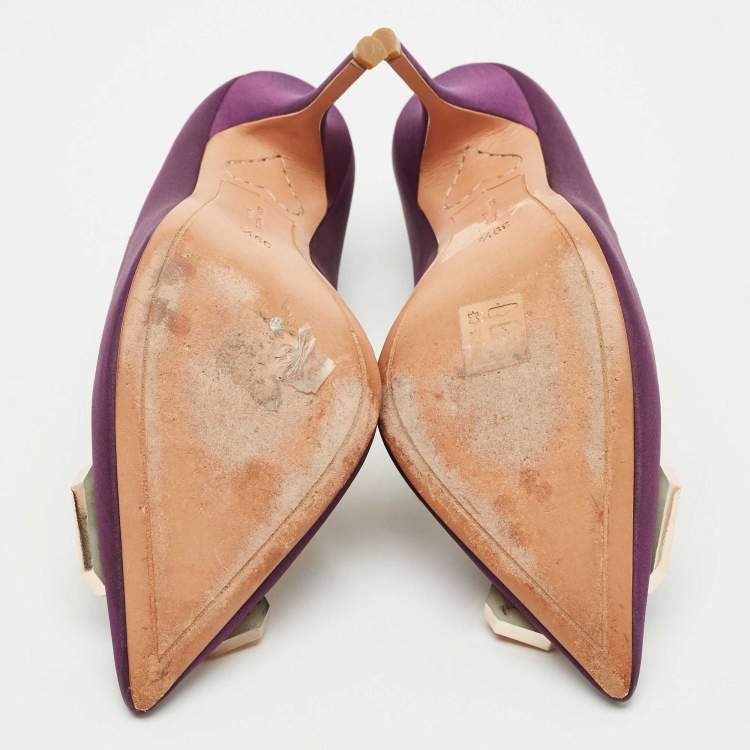 Pre Owned Sophia Webster Purple  Satin Lola Gem Pointed Toe Pumps Size 39.5