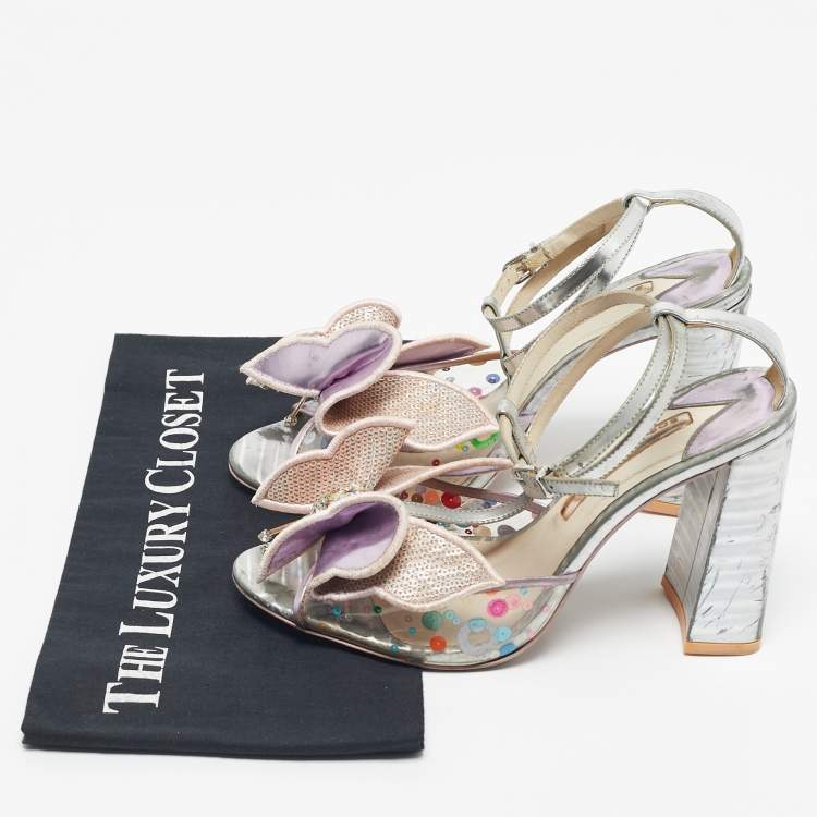 Pre Owned Sophia Webster Multicolor Leather and PVC Crystal Embellished Lana Ankle Strap Sandals Size 40