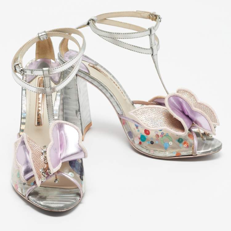 Pre Owned Sophia Webster Multicolor Leather and PVC Crystal Embellished Lana Ankle Strap Sandals Size 40