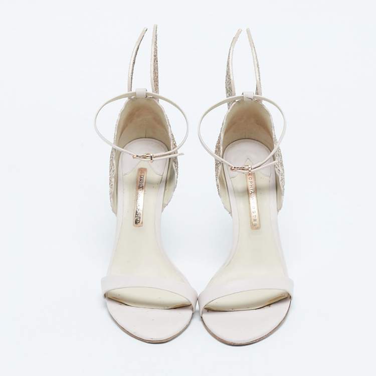 Pre Owned Sophia Webster Light/Gold Pink Glitter and Leather Heavenly Ankle Strap Sandals Size 40
