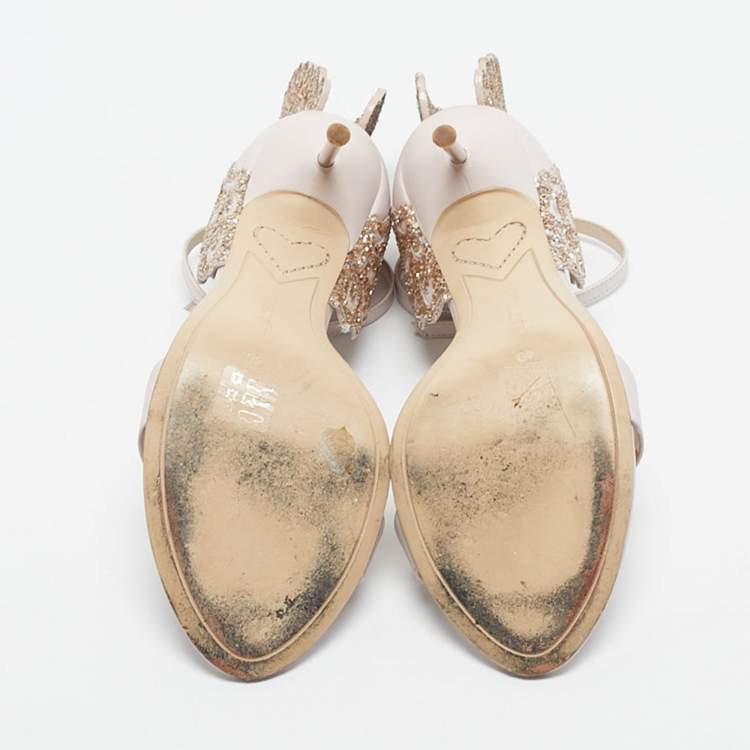 Pre Owned Sophia Webster Light/Gold Pink Glitter and Leather Heavenly Ankle Strap Sandals Size 40