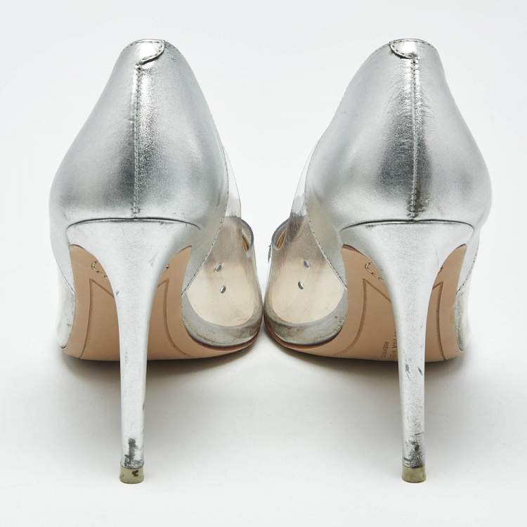 Pre Owned Sophia Webster Silver/Pink Leather and  PVC Daria Pointed Toe Pumps Size 38.5