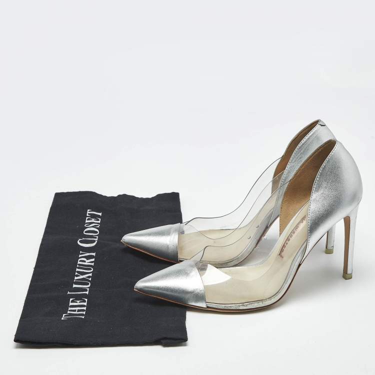 Pre Owned Sophia Webster Silver/Pink Leather and  PVC Daria Pointed Toe Pumps Size 38.5