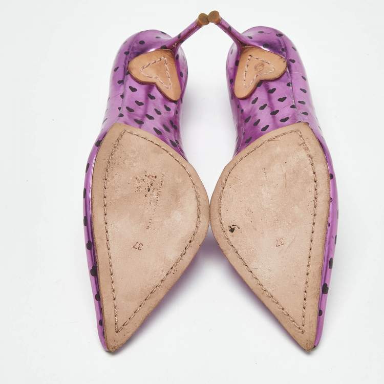 Pre Owned Sophia Webster  Purple Heart Print Leather Loren Peep Toe Pumps Size 37