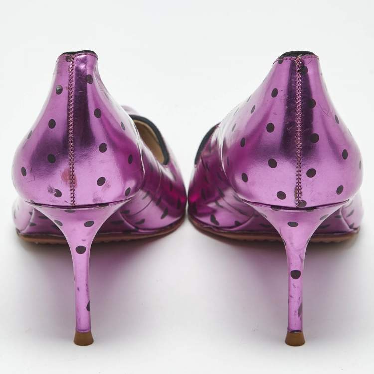 Pre Owned Sophia Webster  Purple Heart Print Leather Loren Peep Toe Pumps Size 37