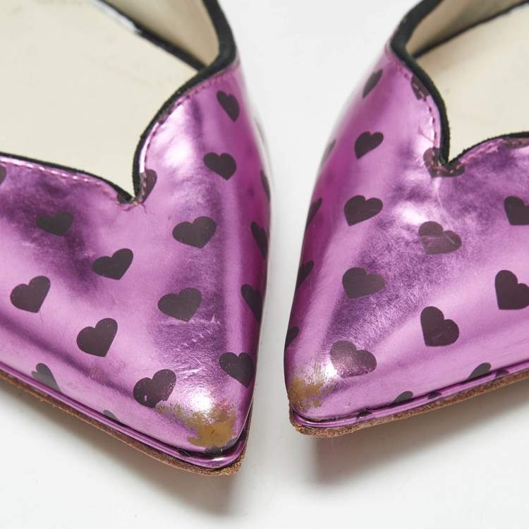 Pre Owned Sophia Webster  Purple Heart Print Leather Loren Peep Toe Pumps Size 37