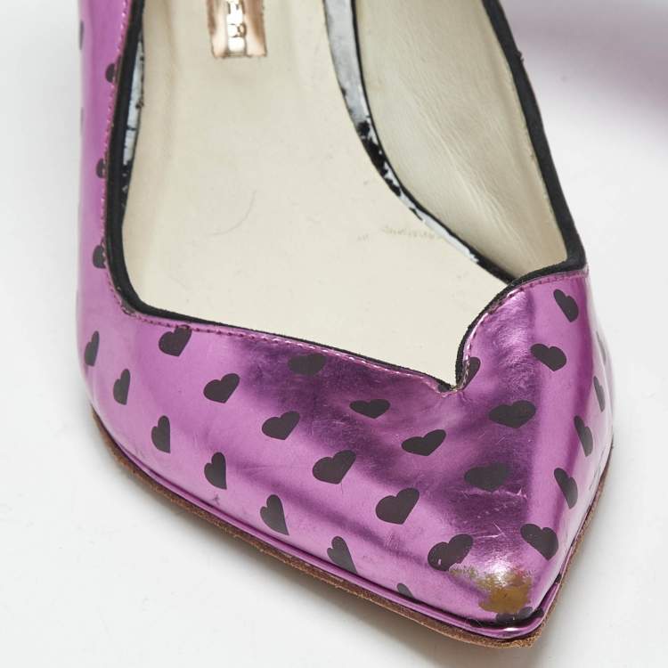 Pre Owned Sophia Webster  Purple Heart Print Leather Loren Peep Toe Pumps Size 37