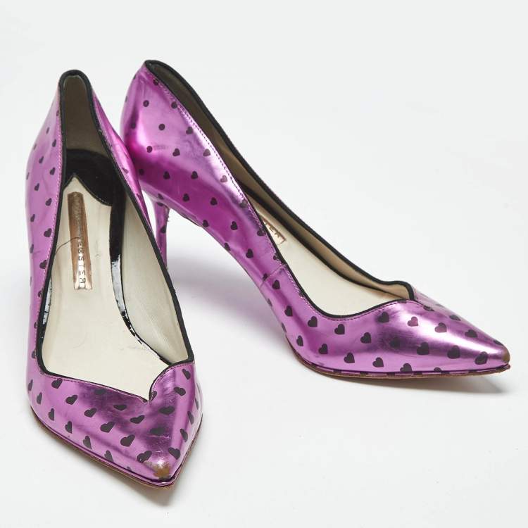 Pre Owned Sophia Webster  Purple Heart Print Leather Loren Peep Toe Pumps Size 37