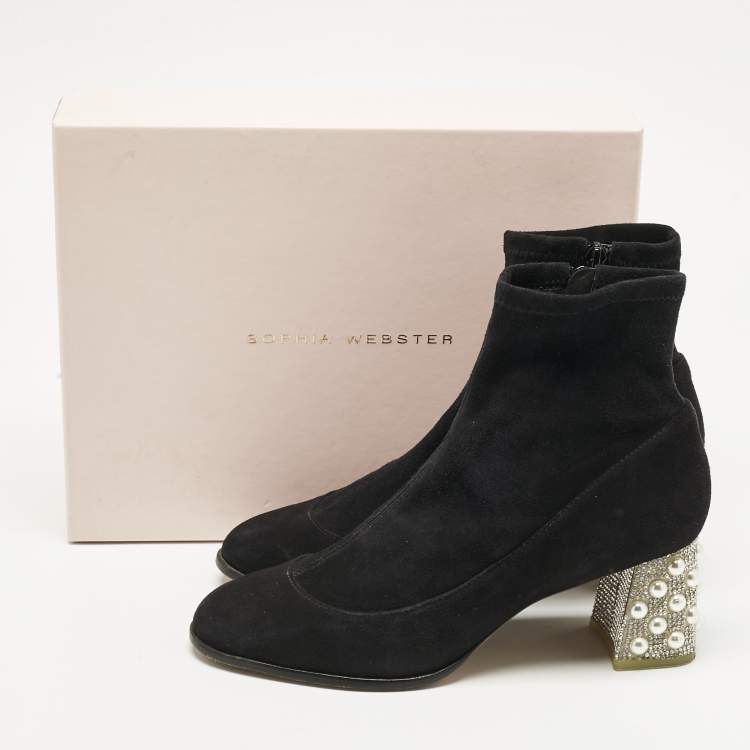 Pre Owned Sophia Webster Black Suede Felicity Mid Ankle Length Boots Size 40