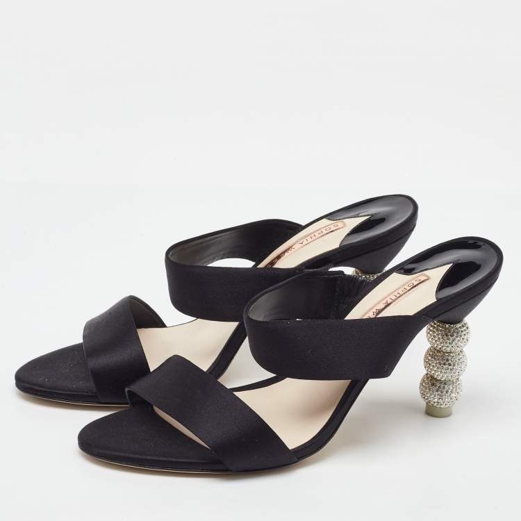 Pre Owned Sophia Webster Black Satin Crystal Embellished Heel Slide Sandals Size 38