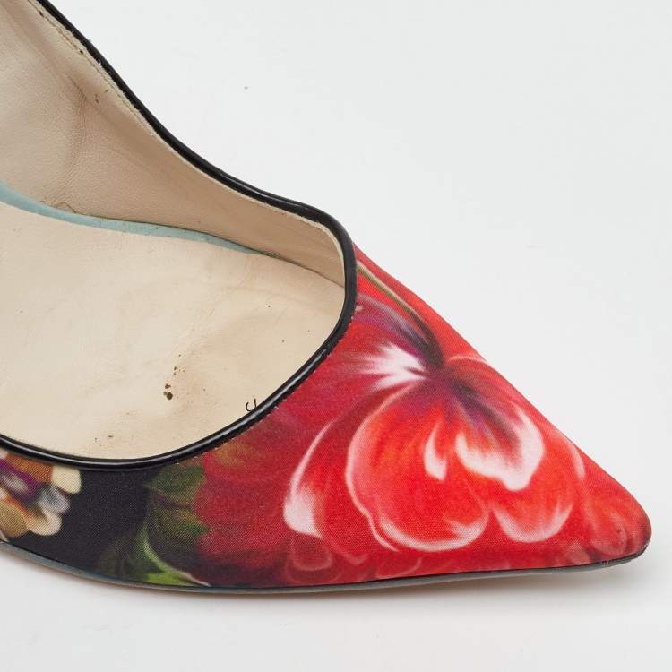 Pre Owned Sophia Webster For J.Crew Multicolor Floral Print Fabric Pointed Toe Pumps Size 38