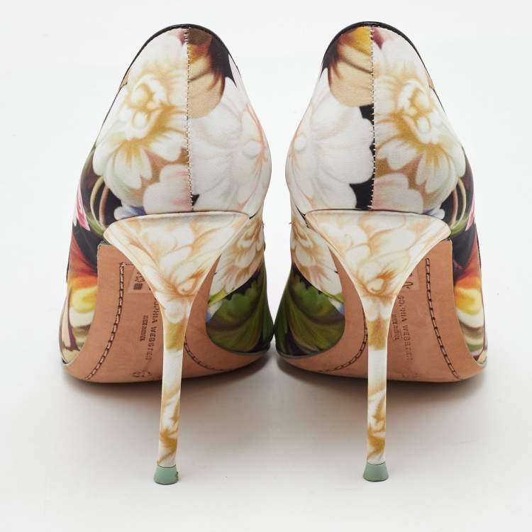 Pre Owned Sophia Webster For J.Crew Multicolor Floral Print Fabric Pointed Toe Pumps Size 38