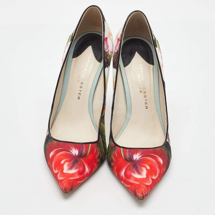 Pre Owned Sophia Webster For J.Crew Multicolor Floral Print Fabric Pointed Toe Pumps Size 38