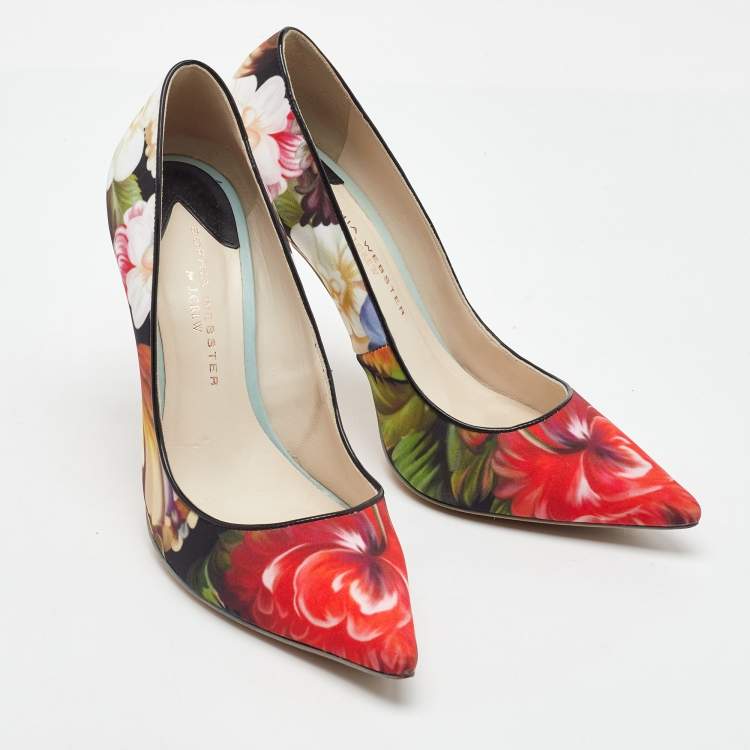 Pre Owned Sophia Webster For J.Crew Multicolor Floral Print Fabric Pointed Toe Pumps Size 38