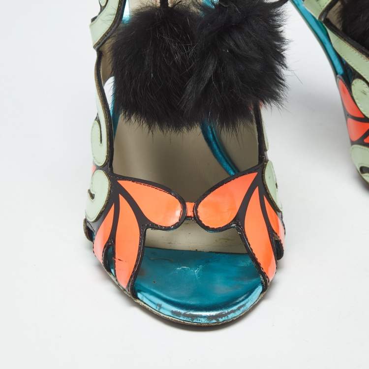 Pre Owned Sophia Webster Multicolor Leather Riko Cutout Ankle Cuff Sandals Size 39