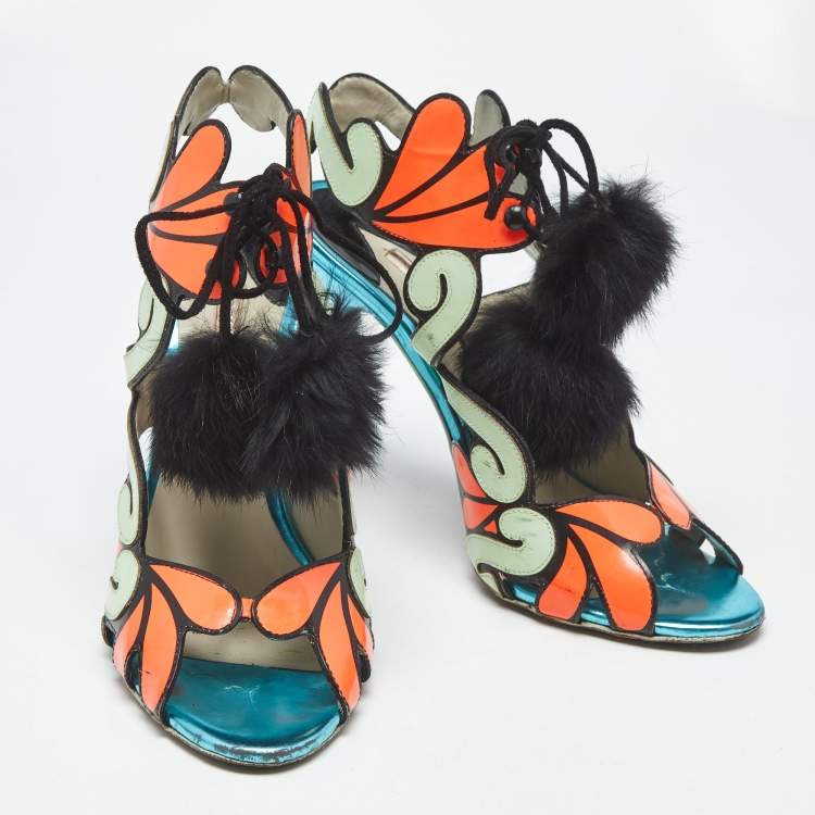 Pre Owned Sophia Webster Multicolor Leather Riko Cutout Ankle Cuff Sandals Size 39