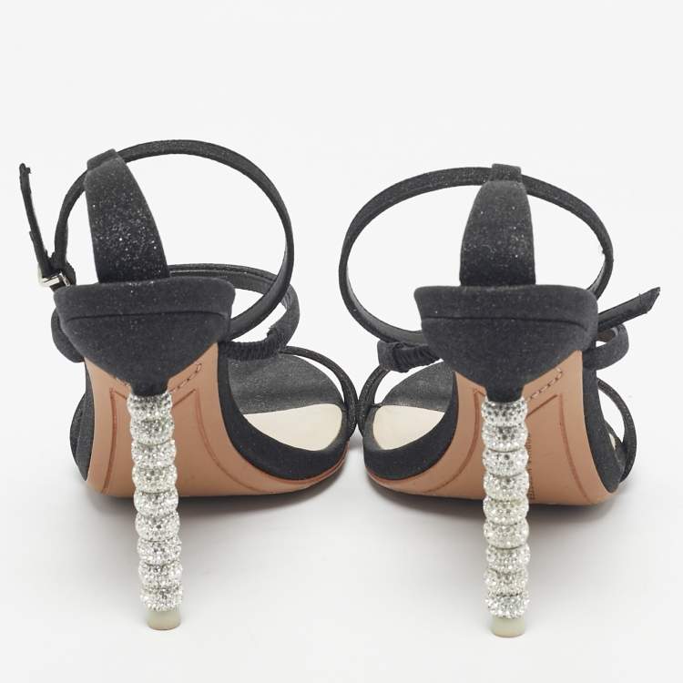 Pre Owned Sophia Webster Metallic/Black Glitter and Leather Ankle Strap Sandals Size 36