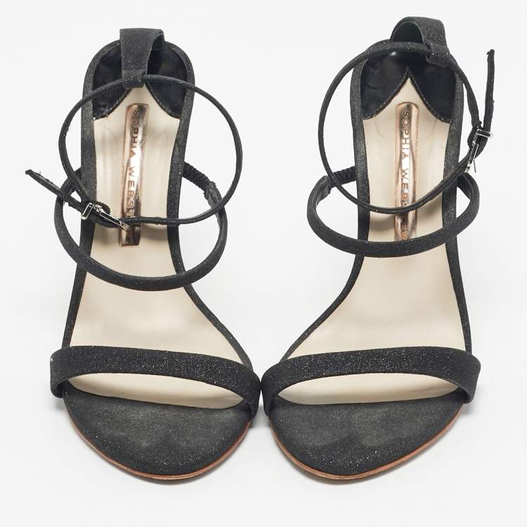 Pre Owned Sophia Webster Metallic/Black Glitter and Leather Ankle Strap Sandals Size 36