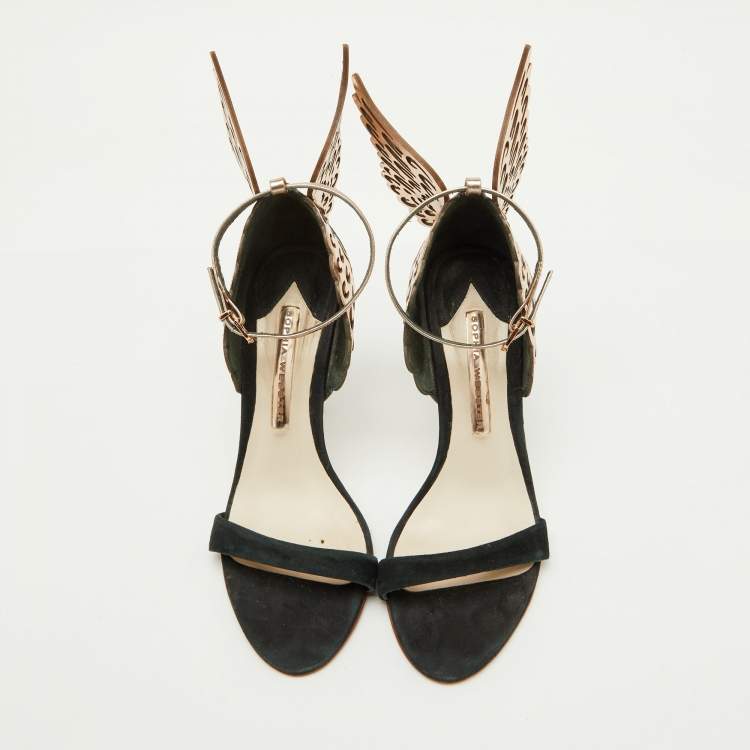 Pre Owned Sophia Webster Black/Metallic Suede and Leather Chiara Ankle Strap Sandals Size 37