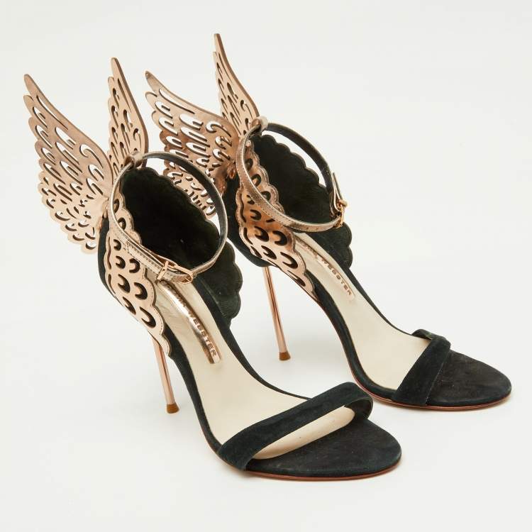 Pre Owned Sophia Webster Black/Metallic Suede and Leather Chiara Ankle Strap Sandals Size 37