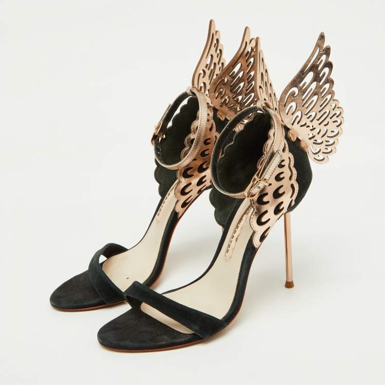 Pre Owned Sophia Webster Black/Metallic Suede and Leather Chiara Ankle Strap Sandals Size 37