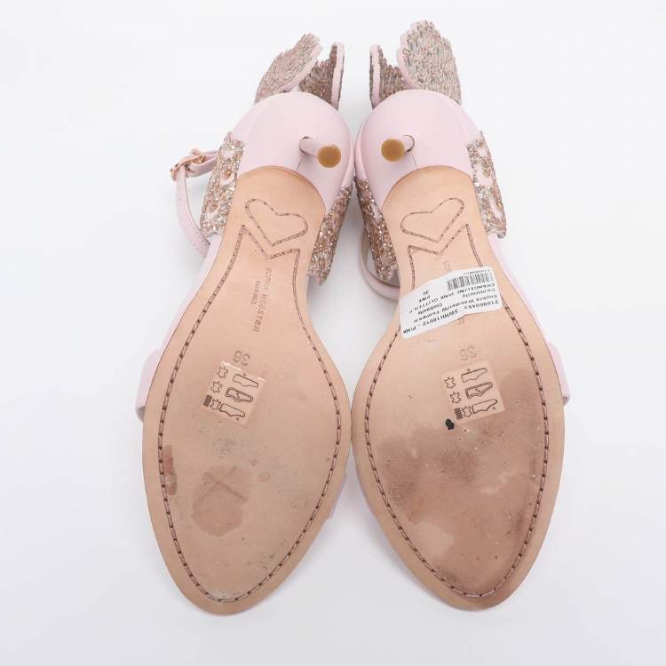 Pre Owned Sophia Webster Pink Leather and Glitter Chiara Ankle Strap Sandals Size 36