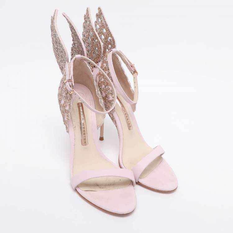 Pre Owned Sophia Webster Pink Leather and Glitter Chiara Ankle Strap Sandals Size 36