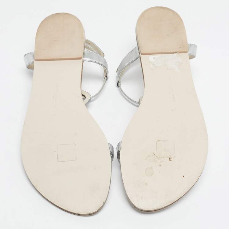 Pre Owned Sophia Webster Silver Leather Madame Butterfly Slingback Flat Slides Size 41