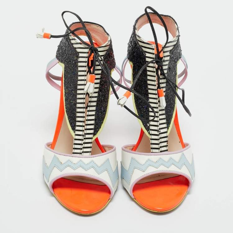 Pre Owned Sophia Webster Multicolor Glitter and Leather Riko Sandals Size 37