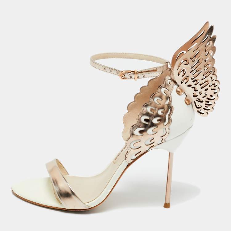 Pre Owned Sophia Webster White/Gold Leather Chiara Ankle Strap Sandals Size 39