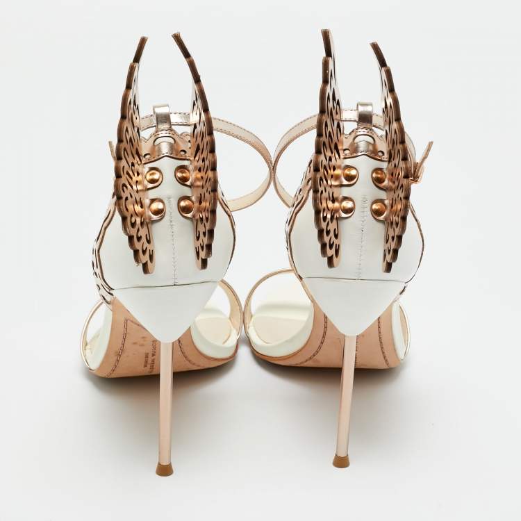 Pre Owned Sophia Webster White/Gold Leather Chiara Ankle Strap Sandals Size 39