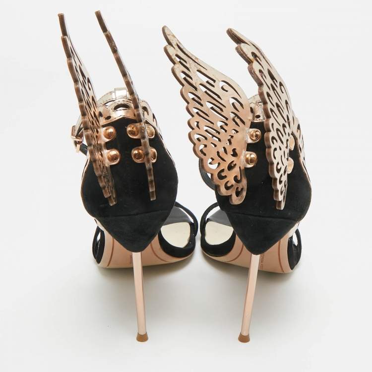 Pre Owned Sophia Webster Black/Rose Gold Patent Leather and Suede Evangeline Ankle Strap Sandals Size 40