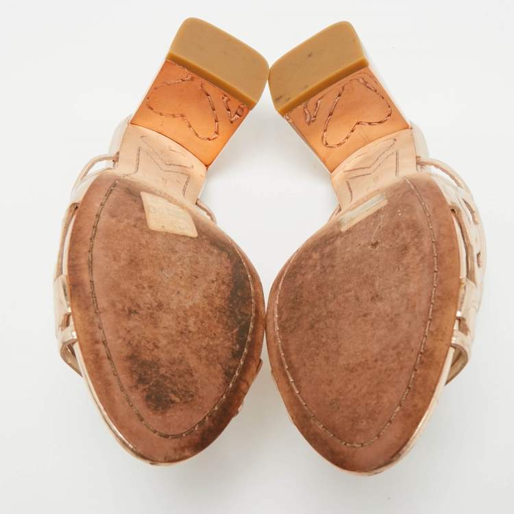 Pre Owned Sophia Webster Rose Gold Cut Out Leather Birdie Mules Size 36.5