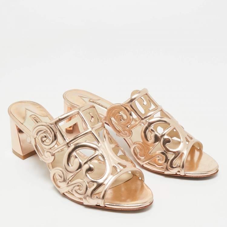 Pre Owned Sophia Webster Rose Gold Cut Out Leather Birdie Mules Size 36.5