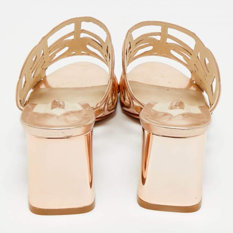 Pre Owned Sophia Webster Rose Gold Cut Out Leather Birdie Mules Size 36.5