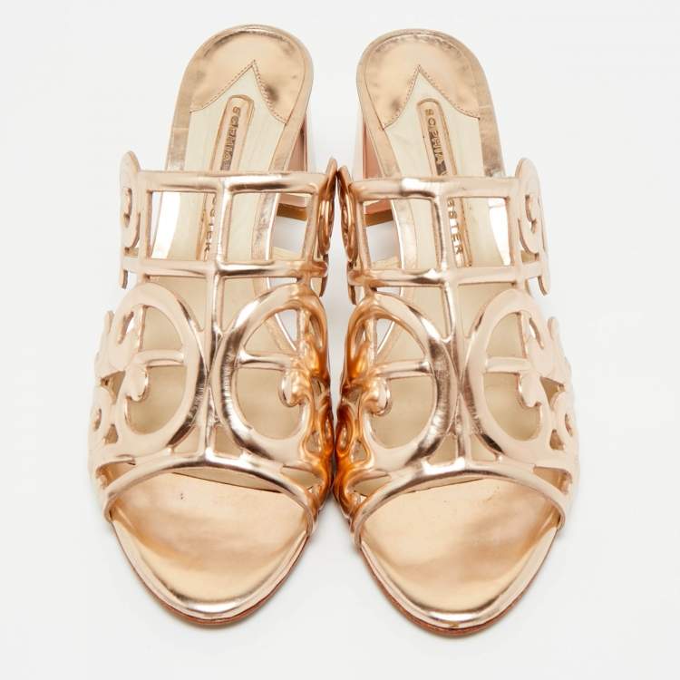 Pre Owned Sophia Webster Rose Gold Cut Out Leather Birdie Mules Size 36.5
