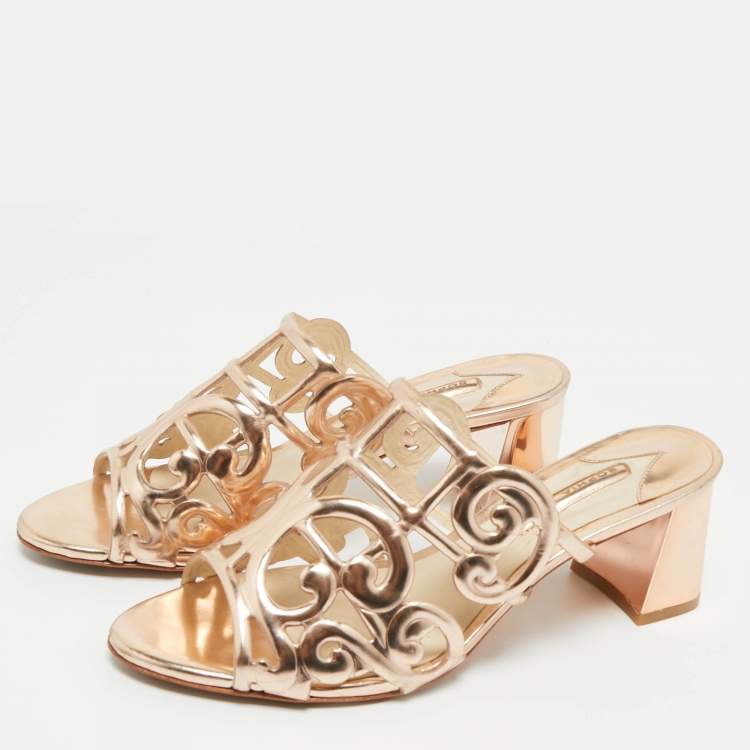 Pre Owned Sophia Webster Rose Gold Cut Out Leather Birdie Mules Size 36.5