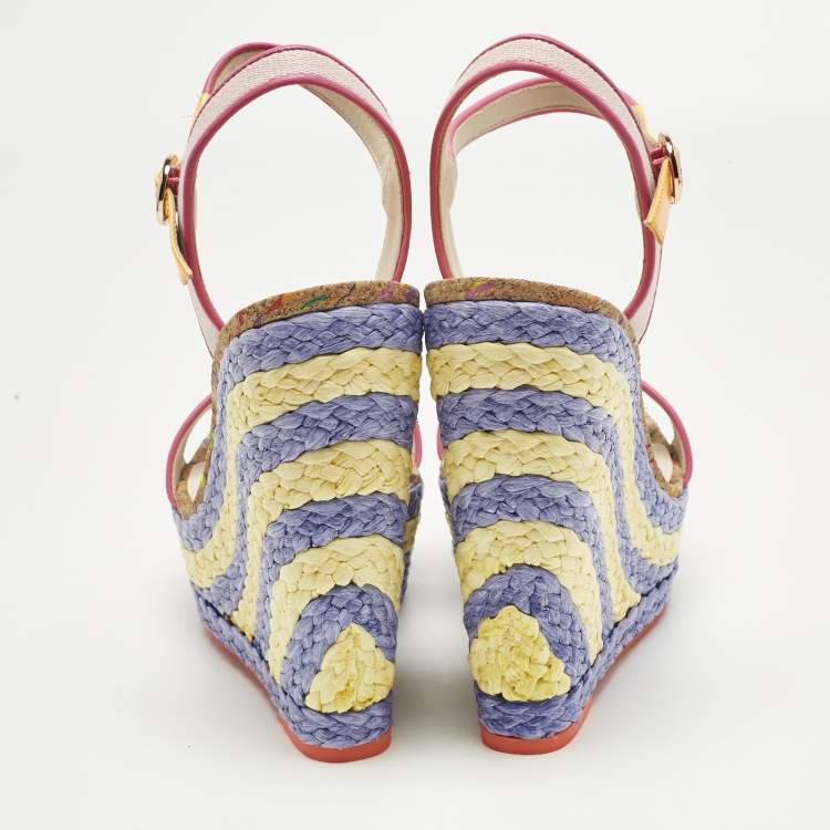 Pre Owned Sophia Webster Multicolor Canvas and Leather Lucita Espadrille Wedge Sandals Size 39