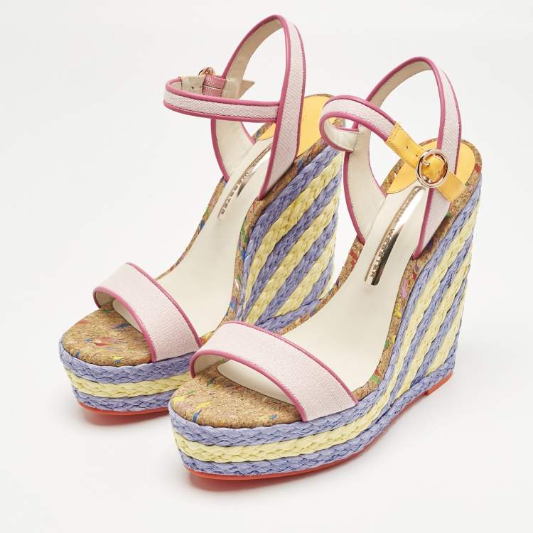 Pre Owned Sophia Webster Multicolor Canvas and Leather Lucita Espadrille Wedge Sandals Size 39