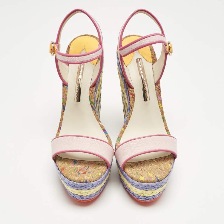 Pre Owned Sophia Webster Multicolor Canvas and Leather Lucita Espadrille Wedge Sandals Size 39