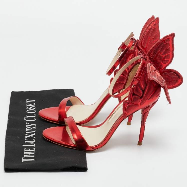 Pre Owned Sophia Webster Red Leather Chiara Ankle Strap Sandals Size 37.5