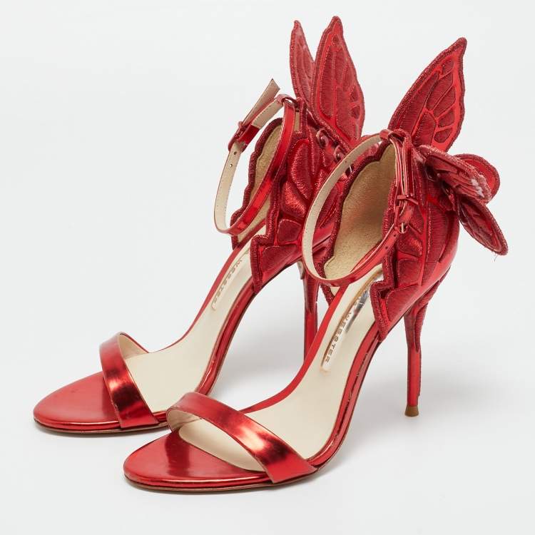 Pre Owned Sophia Webster Red Leather Chiara Ankle Strap Sandals Size 37.5