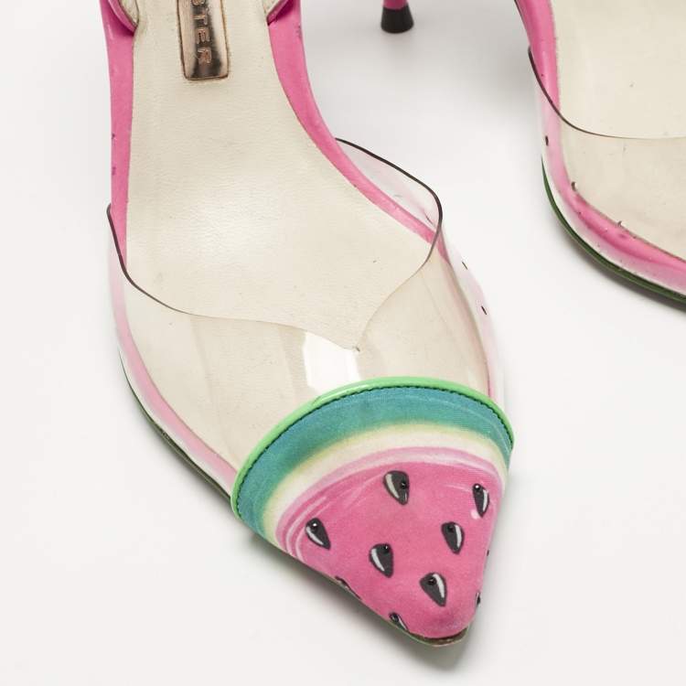 Pre Owned Sophia Webster Transparent/Rose Pink Leather and PVC Coco Slingback Pumps Size 36