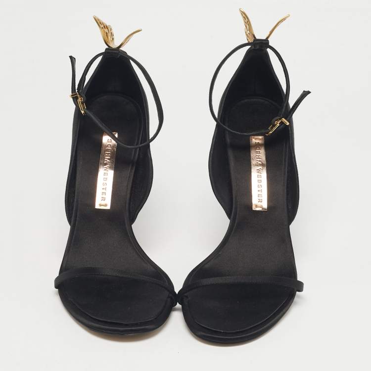Pre Owned Sophia Webster Black Satin Mariposa Ankle Strap Sandals Size 40