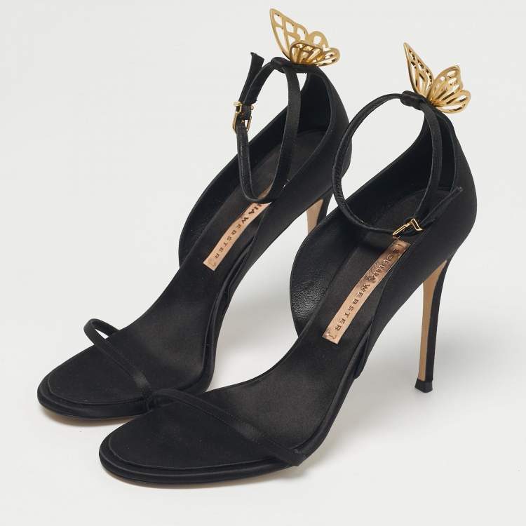 Pre Owned Sophia Webster Black Satin Mariposa Ankle Strap Sandals Size 40