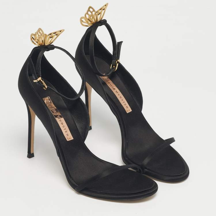 Pre Owned Sophia Webster Black Satin Mariposa Ankle Strap Sandals Size 40