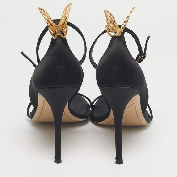 Pre Owned Sophia Webster Black Satin Mariposa Ankle Strap Sandals Size 40